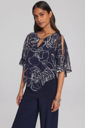 Floral Foil Print Chiffon Overlay Top