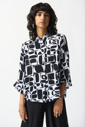 Geometric Print Mandarin Collar Shirt