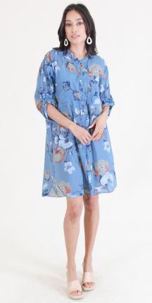 Floral Print Mandarin Collar Shirt Dress