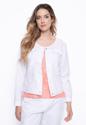Lace Insert Linen Blend Crop Jacket