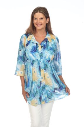 Abstract Print Button Front Blouse